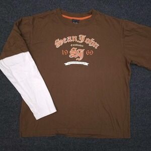 Sean‎ John XL(20) Y2K Streetwear Layered Tee Long Sleeve Brown